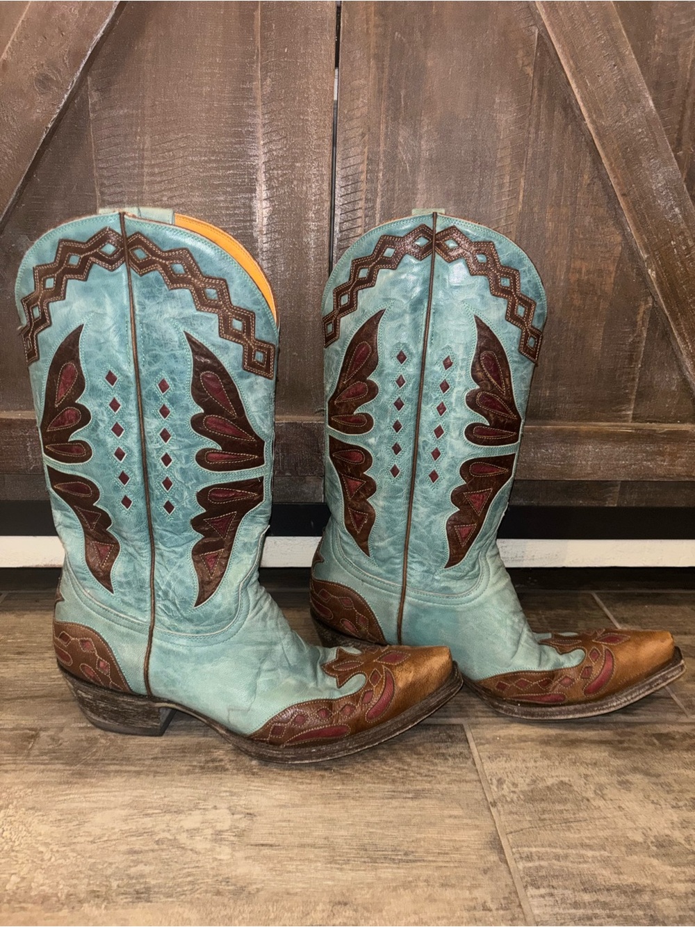 Old Gringo Orange and Turquoise Western Boots - Picture 2 of 4